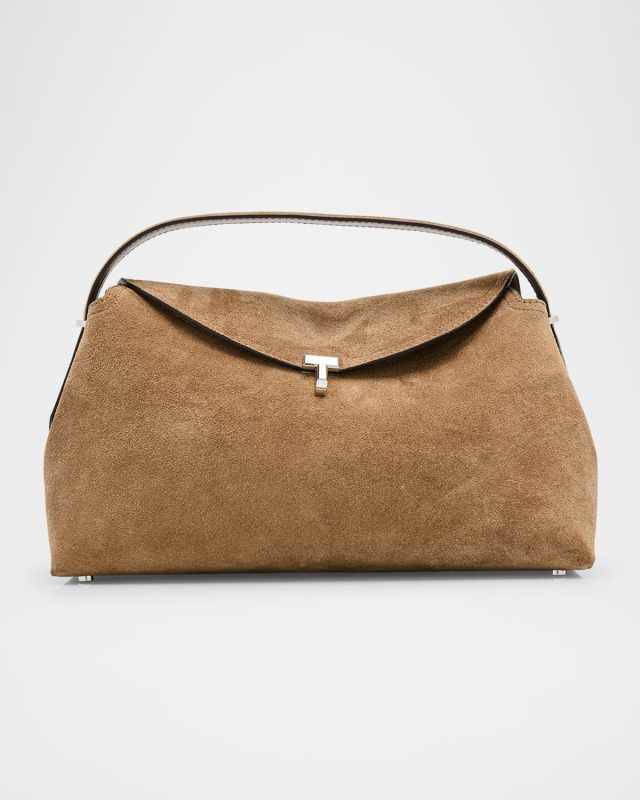 T Lock Suede Top-Handle Bag
